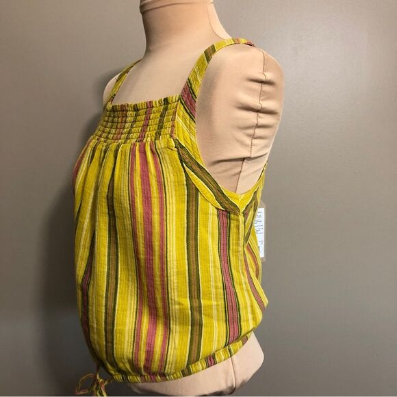 PrAna Cami Womens Small Little Yellow Palm Organic Cotton Striped Smocked New - Picture 5 of 12